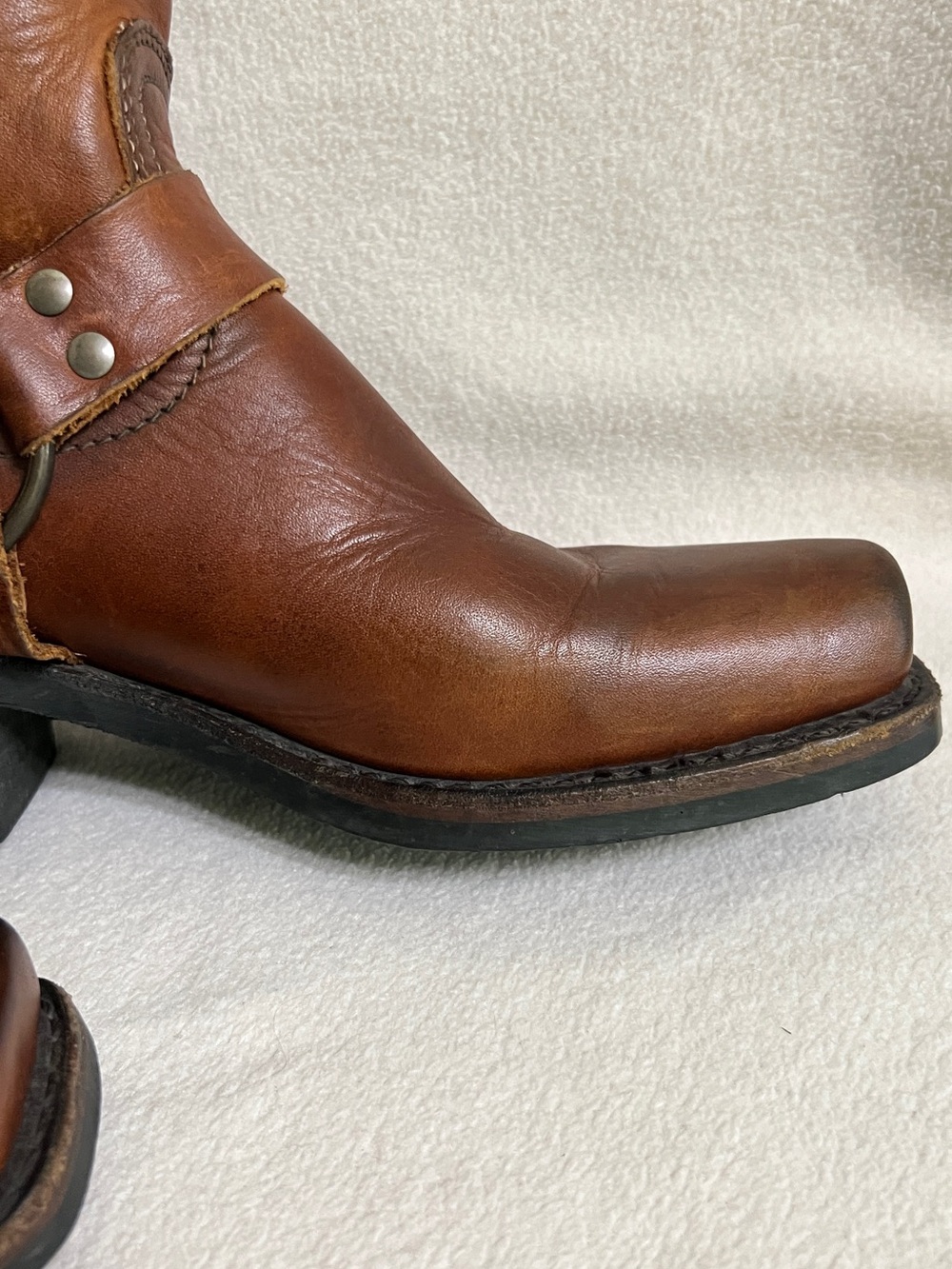 Frye Harness Boots Women’s 8 M Cognac Brown Leather USA Made Motorcycle Cowgirl - Picture 9 of 16